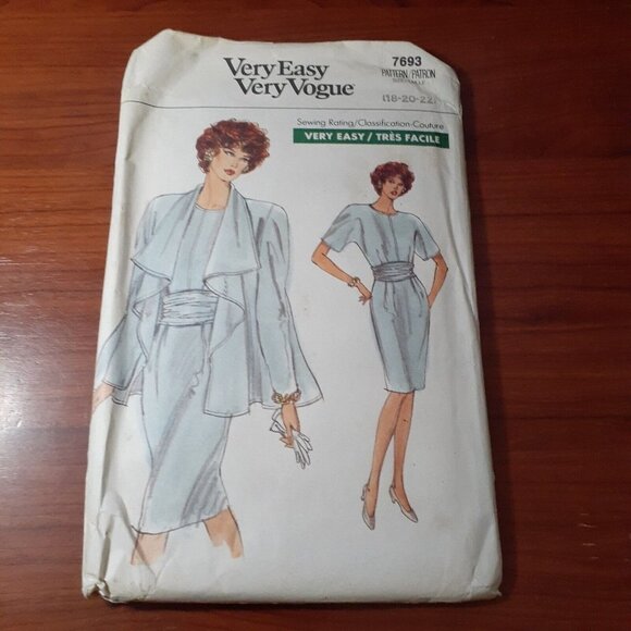 Vogue Misses Jacket Dress & Sash Sewing Pattern Uncut 7693 Sizes 18-20-22 - Picture 1 of 4